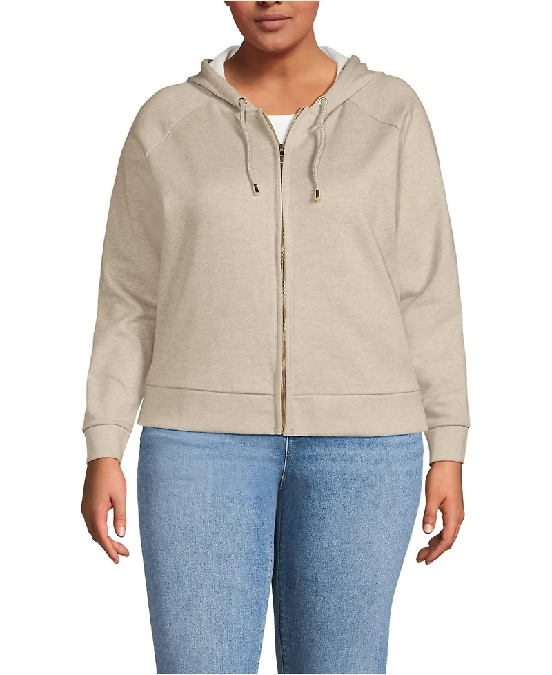 Lands' End Women's Plus Serious Sweats Relaxed Long Sleeve Full Zip Hoodie Sweatshirt