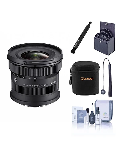 Sigma 10-18mm f/2.8 Dc Dn Contemporary Lens for Sony E, Bundle with 67mm Filter Kit, Soft Lens Case, Lens Cleaner, Lens Cap Tether and Cleaning Kit