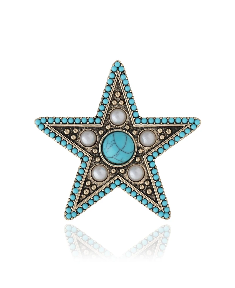 Jessica Simpson Turquoise Star Pin with Crystal Accents