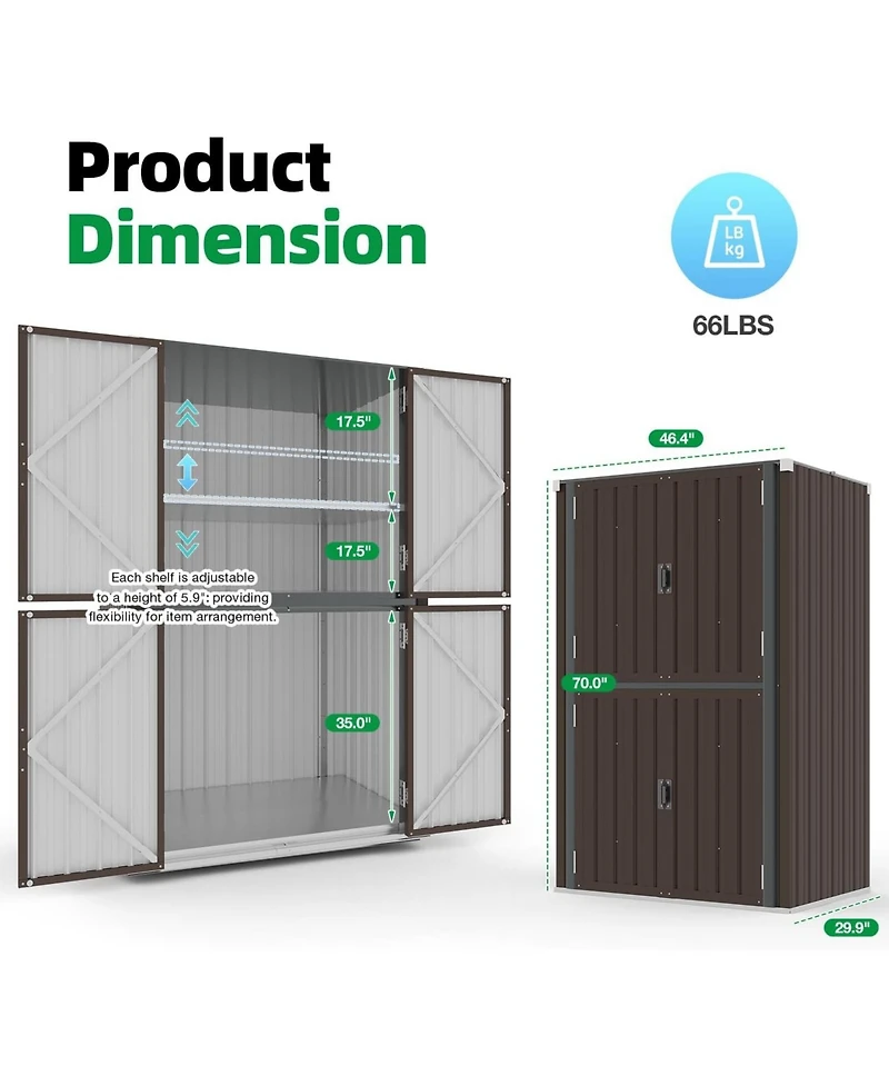 Aecojoy Outdoor Storage Cabinet Waterproof with Shelves, Vertical Tall Sheds