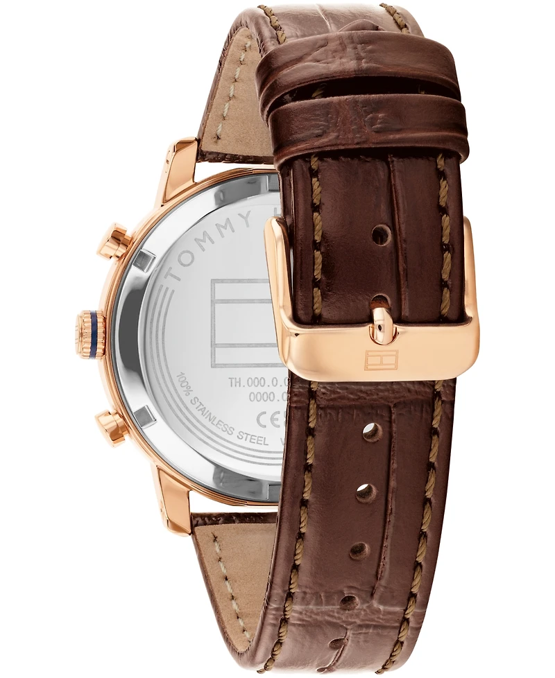 Tommy Hilfiger Men's Multifunction Dark Brown Leather Strap Watch, 42mm
