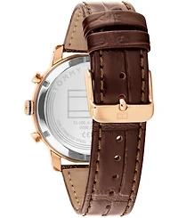 Tommy Hilfiger Men's Multifunction Dark Brown Leather Strap Watch, 42mm