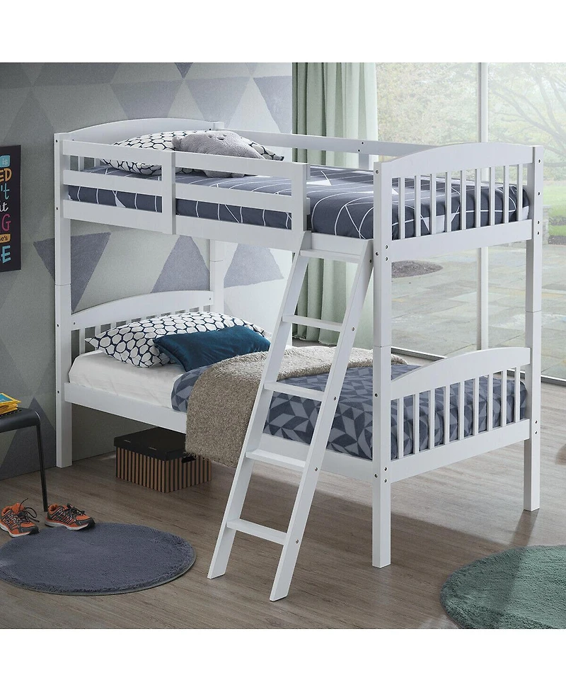 Gymax Wood Hardwood Twin Bunk Beds Convertible into 2 Individual Kid Bed Ladder