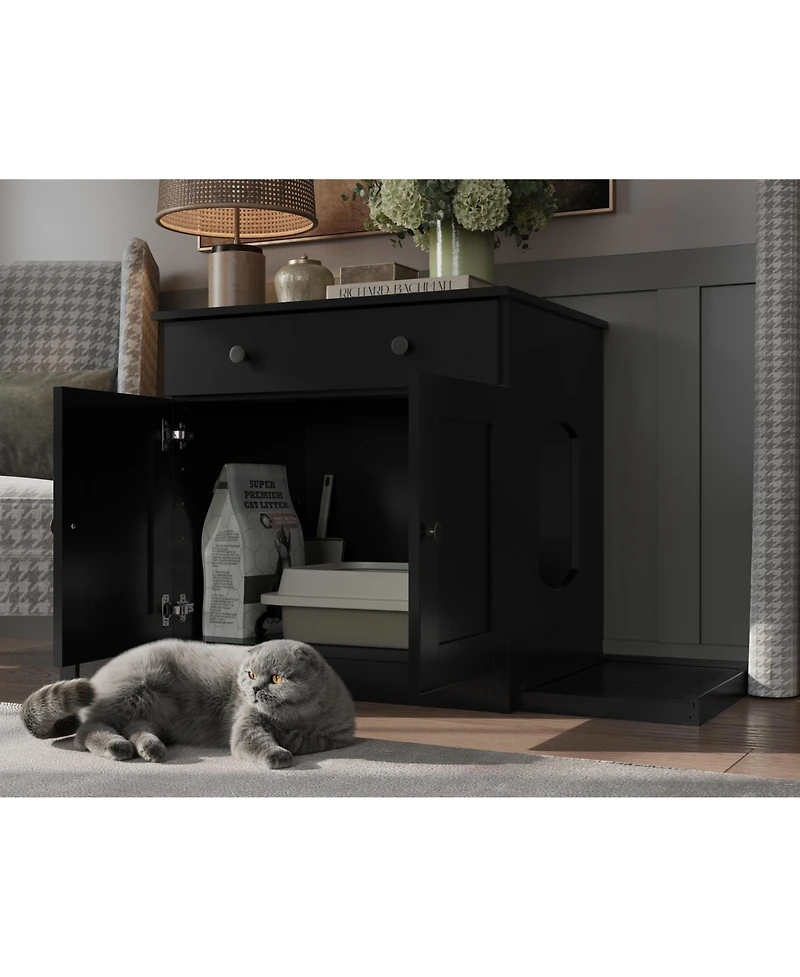 Palace Imports 100% Solid Wood Ziva 2-Door Cat Litter Box Enclosure with Catch