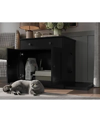 Palace Imports 100% Solid Wood Ziva 2-Door Cat Litter Box Enclosure with Catch