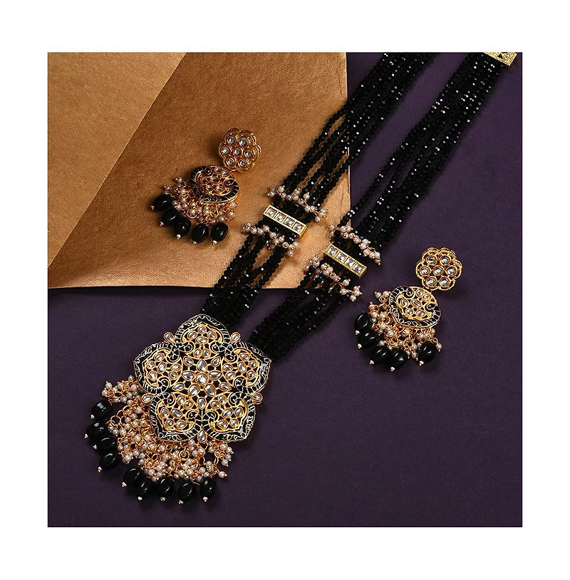 Sohi Women's Gold Plated Kundan Beaded Jewellery Set