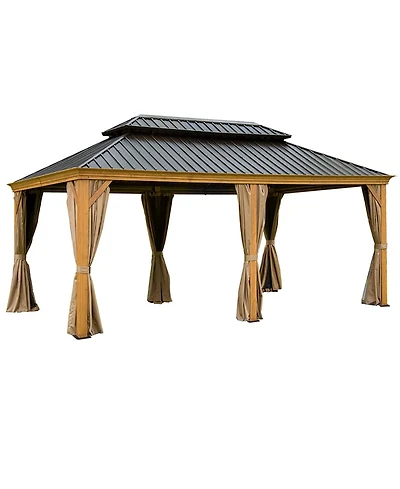 Clihome 20-ft x 12-ft Hardtop Gazebo Yellow Brown Gazebo with Hardtop Roof