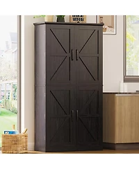 Ironck Kitchen Pantry Storage Cabinet 72.8" H, 4 Barn Doors with Rack, Black