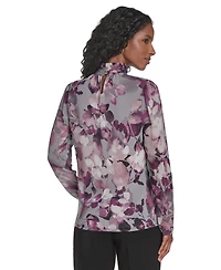 Calvin Klein Women's Mock Neck Long Sleeve Chiffon Blouse