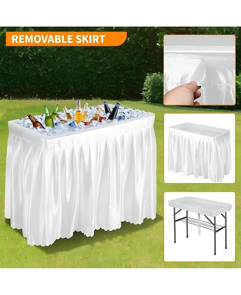 Sugift Portable Ice Cooler Table with Drain, Skirt & Handle, 440LBS Capacity