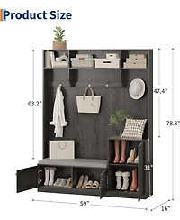 gaomon Hall Tree with Shoe Storage, 78.8" Entryway Bench with Coat Rack, with 4 Shoe Cabinet, 4 Coat Hooks, 3 Top Open Shelves, 5-in-1 Freestandi
