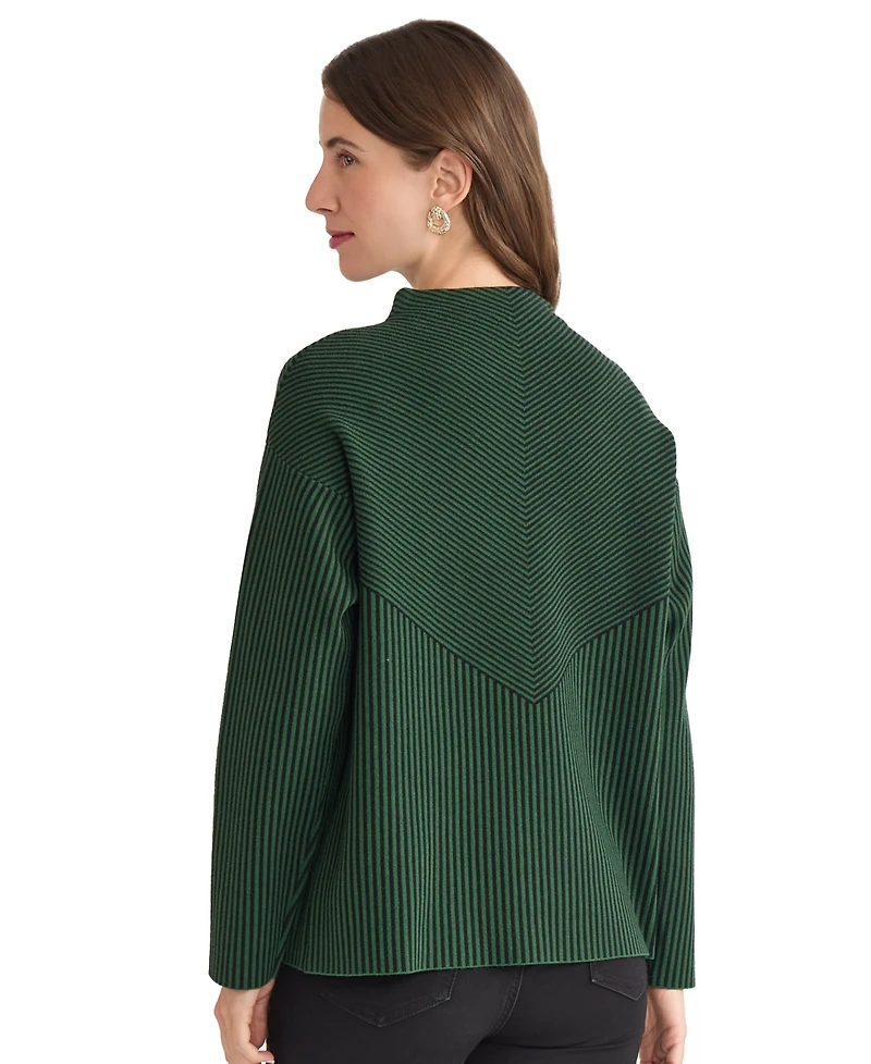 Jones New York Petite Striped Mock Neck Sweater