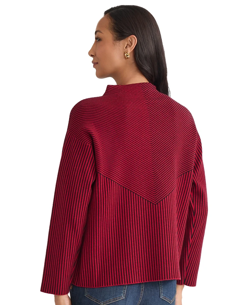 Jones New York Petite Striped Mock Neck Sweater