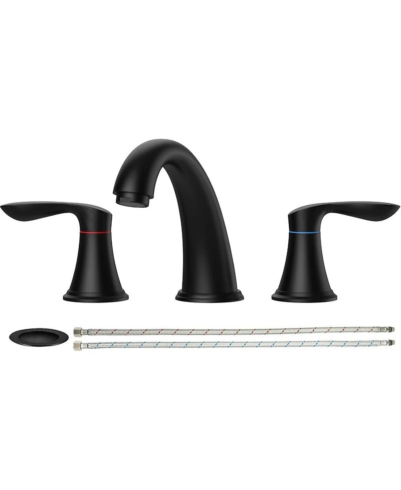 gaomon Bathroom Faucet, 8 Inch Bathroom Faucets for Sink 3 Hole, Widespread Matte Black Bathroom Faucet with Pop up Drain and cUPC Lead-Free Hose (Mat