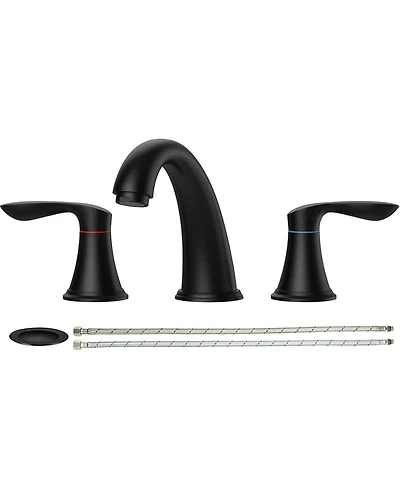 gaomon Bathroom Faucet, 8 Inch Bathroom Faucets for Sink 3 Hole, Widespread Matte Black Bathroom Faucet with Pop up Drain and cUPC Lead-Free Hose (Mat