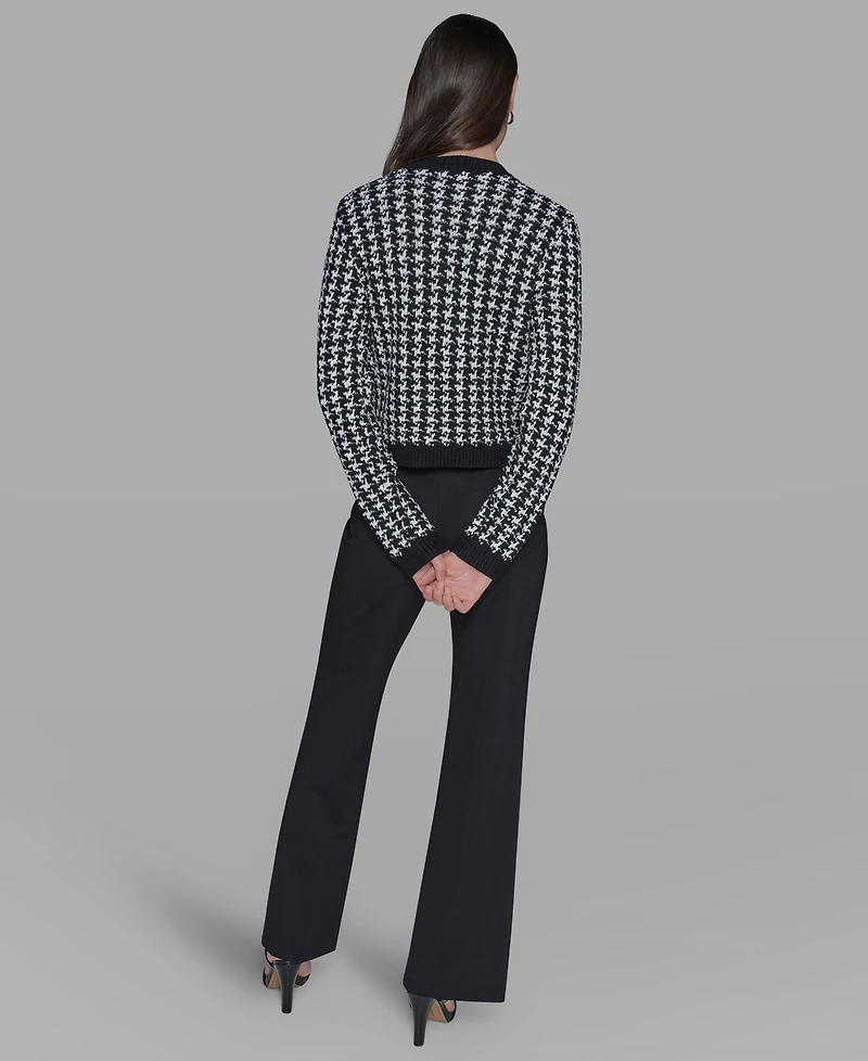 Karl Lagerfeld Paris Women's Houndstooth Long Sleeve Cardigan