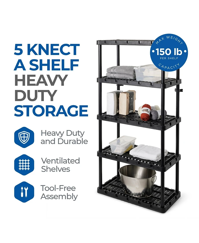 Gracious Living 5 Shelf Knect-a-Shelf Ventilated Heavy Duty Storage, Black 2Pack