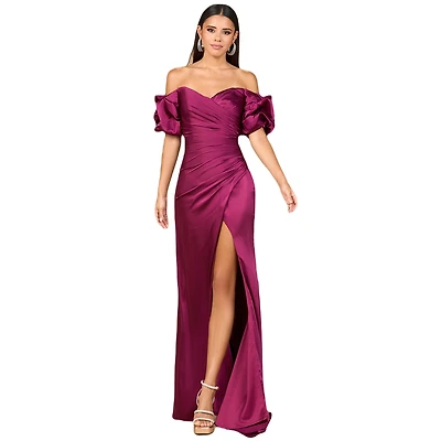 Lara Women's Off Shoulder Satin Dress with Slit