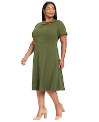 London Times Plus Fit and Flare Short Sleeve Dress