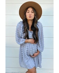 Pinkblush Maternity Pink Textured Dot Smocked Square Neck Chiffon Dress