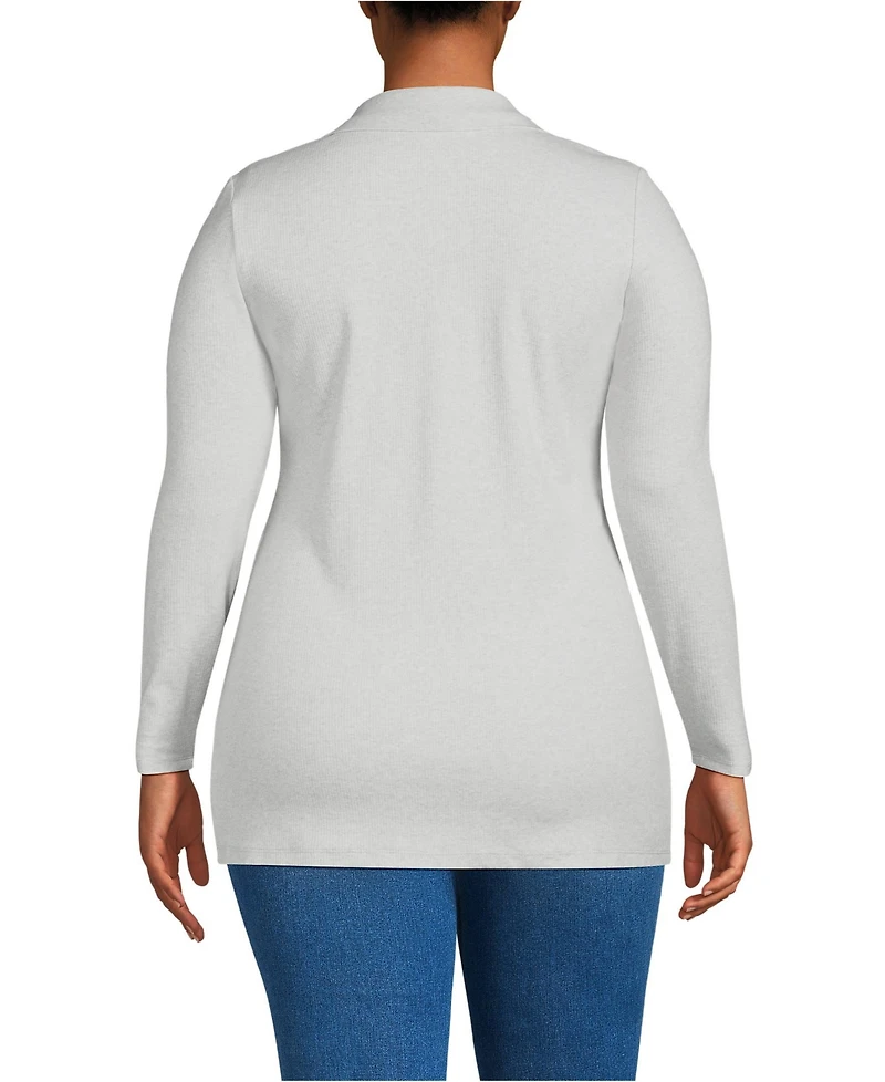 Lands' End Plus Long Sleeve Polished Rib Button Through Tunic Shirt