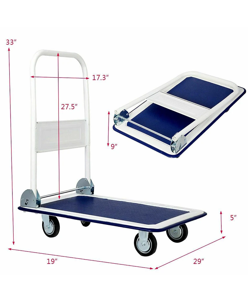 Costway 330lbs Platform Cart Dolly Foldable Push Hand Iron