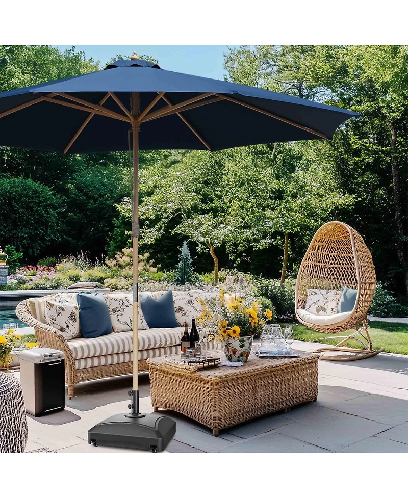 Yescom 13ft Xl Heavy Duty Solid Wood Outdoor Patio Umbrella with Base Parasol Wheels Stand for Bistro Market Table Garden Deck Yard Poolside Navy