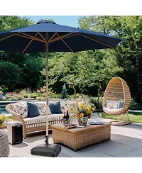 Yescom 13ft Xl Heavy Duty Solid Wood Outdoor Patio Umbrella with Base Parasol Wheels Stand for Bistro Market Table Garden Deck Yard Poolside Navy