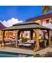 Clihome 19.5-ft x 11.9-ft Hardtop Gazebo Brown Gazebo with Hardtop Roof (Screen Included)