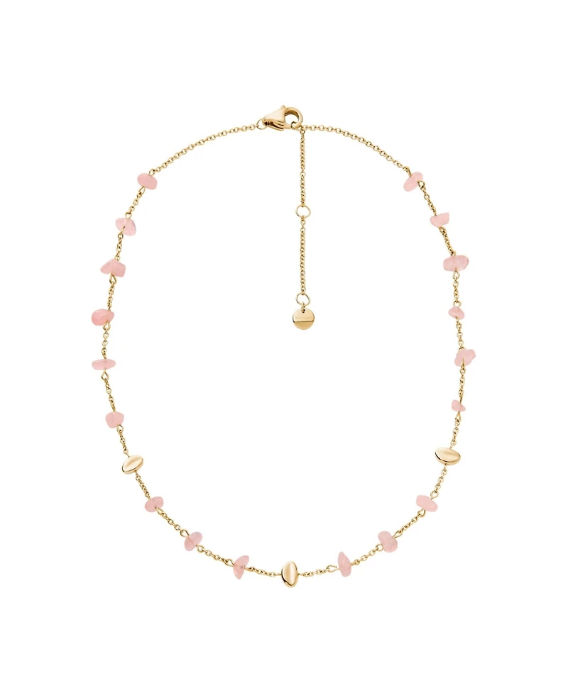 Skagen Women's Anja Rose Quartz Gold-Tone Stainless Steel Necklace