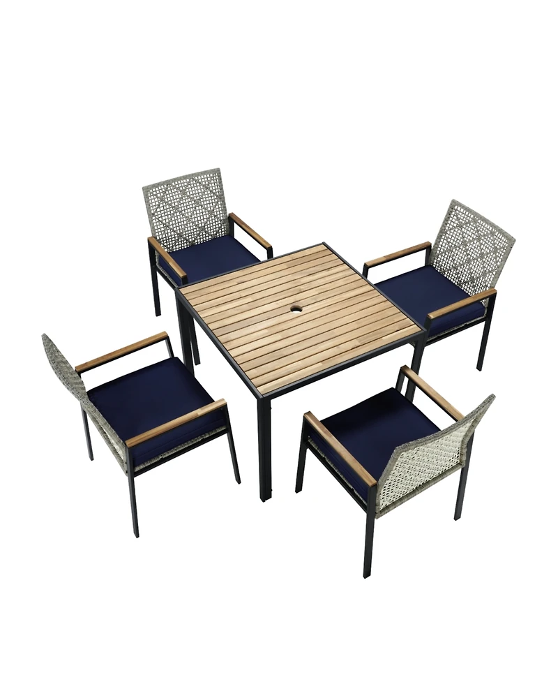 Streamdale Furniture All Weather 5-Piece Patio Dining Set Acacia Table Light Gray
