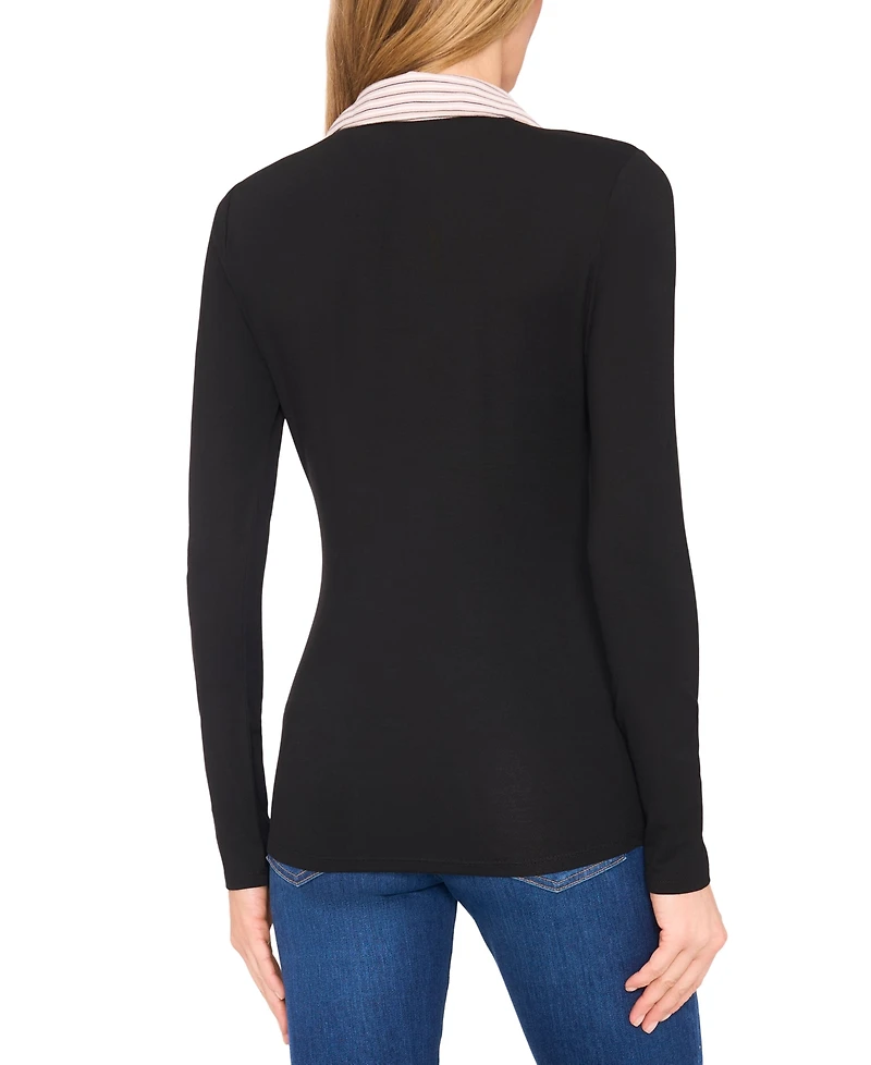 CeCe Women's Long Sleeve Pull on Polo Top