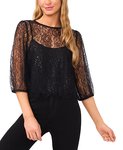 CeCe Women's Puff Sleeve Crewneck Blouse