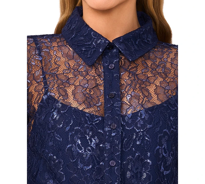 CeCe Women's Relaxed Long Sleeve Button Down Top