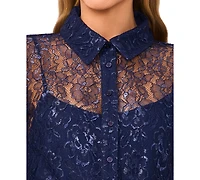 CeCe Women's Relaxed Long Sleeve Button Down Top