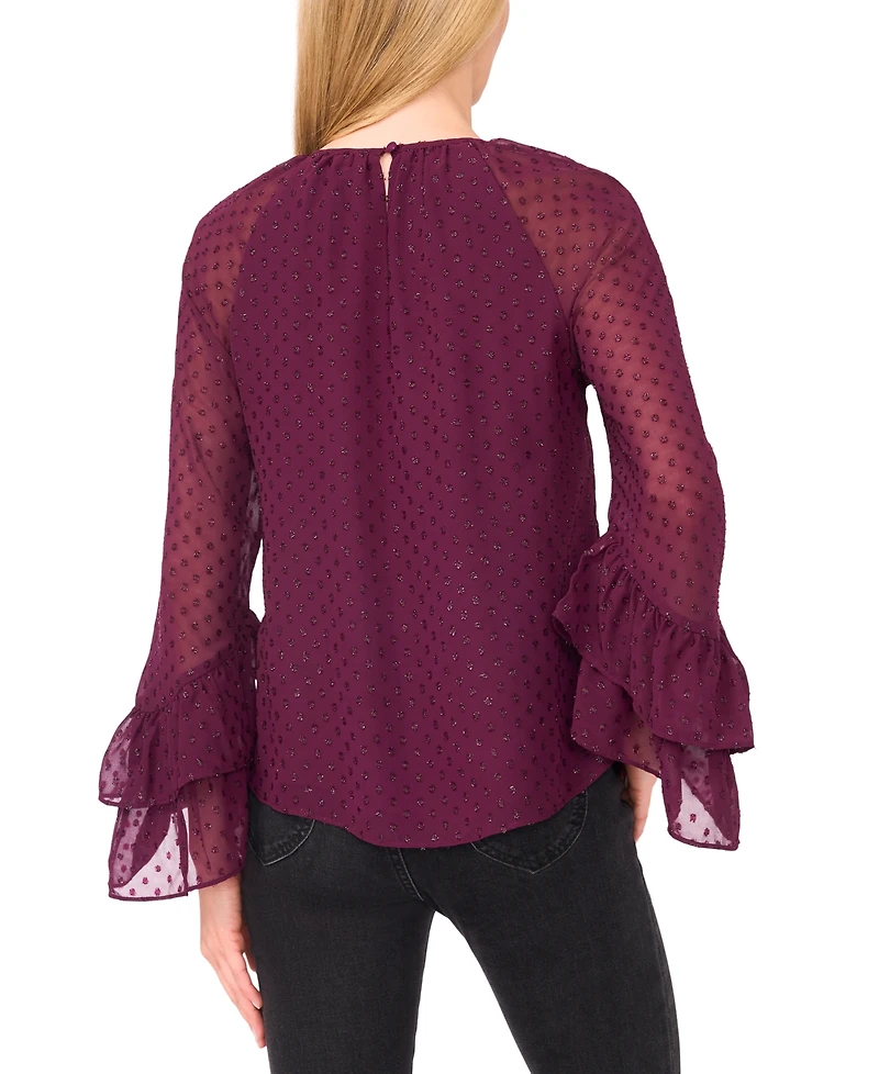 CeCe Women's Tiered Flowy Long Sleeves Keyhole Top