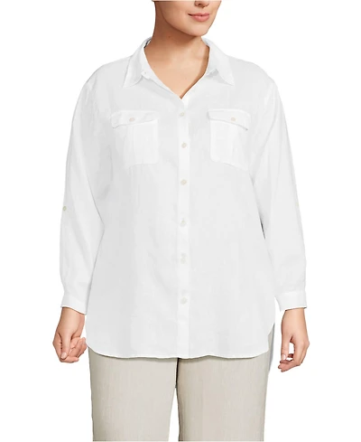 Lands' End Plus Linen Roll Sleeve Relaxed Tunic Top