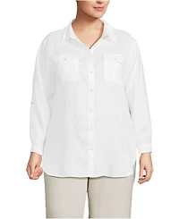 Lands' End Plus Linen Roll Sleeve Relaxed Tunic Top