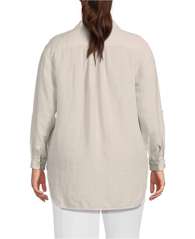 Lands' End Plus Linen Roll Sleeve Relaxed Tunic Top