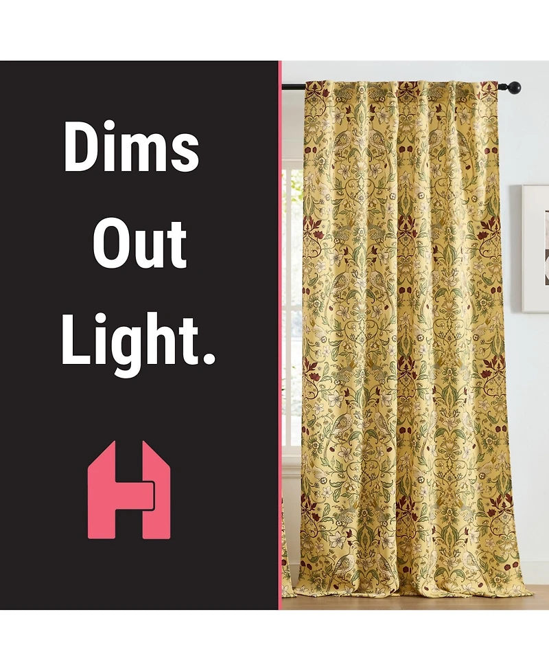 Hlc.me Florence Floral & Birds Patterned Window Back Tab Rod Pocket Curtains Bedroom - Light Blocking Darkening Window Panels