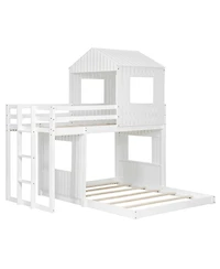 Streamdale Furniture Wooden Twin Over Full Bunk Bed with Playhouse