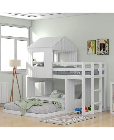 Streamdale Furniture Wooden Twin Over Full Bunk Bed with Playhouse