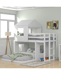 Streamdale Furniture Wooden Twin Over Full Bunk Bed with Playhouse