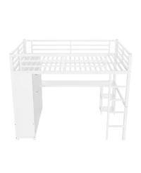 Streamdale Furniture Queen Loft Bed with Wardrobe Desk & Shelves - White