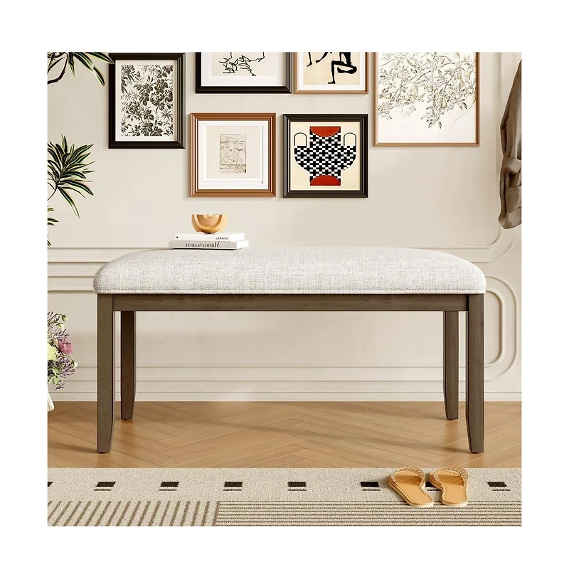 Upholstered Entryway Bench with Wood Legs, 38 Inch Padded Bench for Bedroom, Small Spaces or Dining Room-Maison Boucle