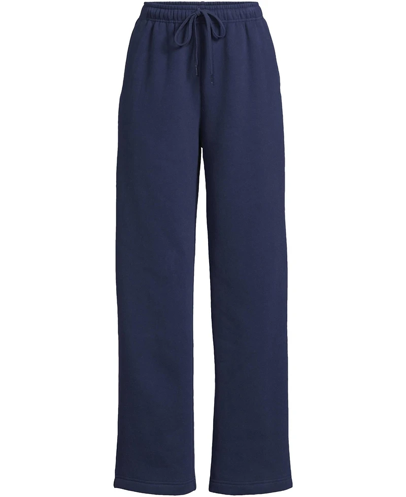 Lands' End Women's Petite Serious Sweats High Rise Relaxed Straight Leg Pants - Set Bottom