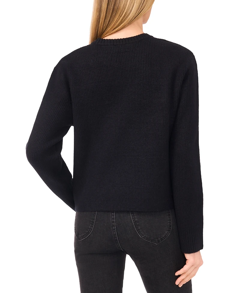 CeCe Women's Oversized Bow Applique Long Sleeves Sweater