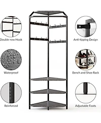 3-in-1 Narrow Corner Coat Rack Stand with Shoe Bench & Storage Shelf - 70.8" Tall Entryway Organizer for Hallway, Bedroom, Living Room
