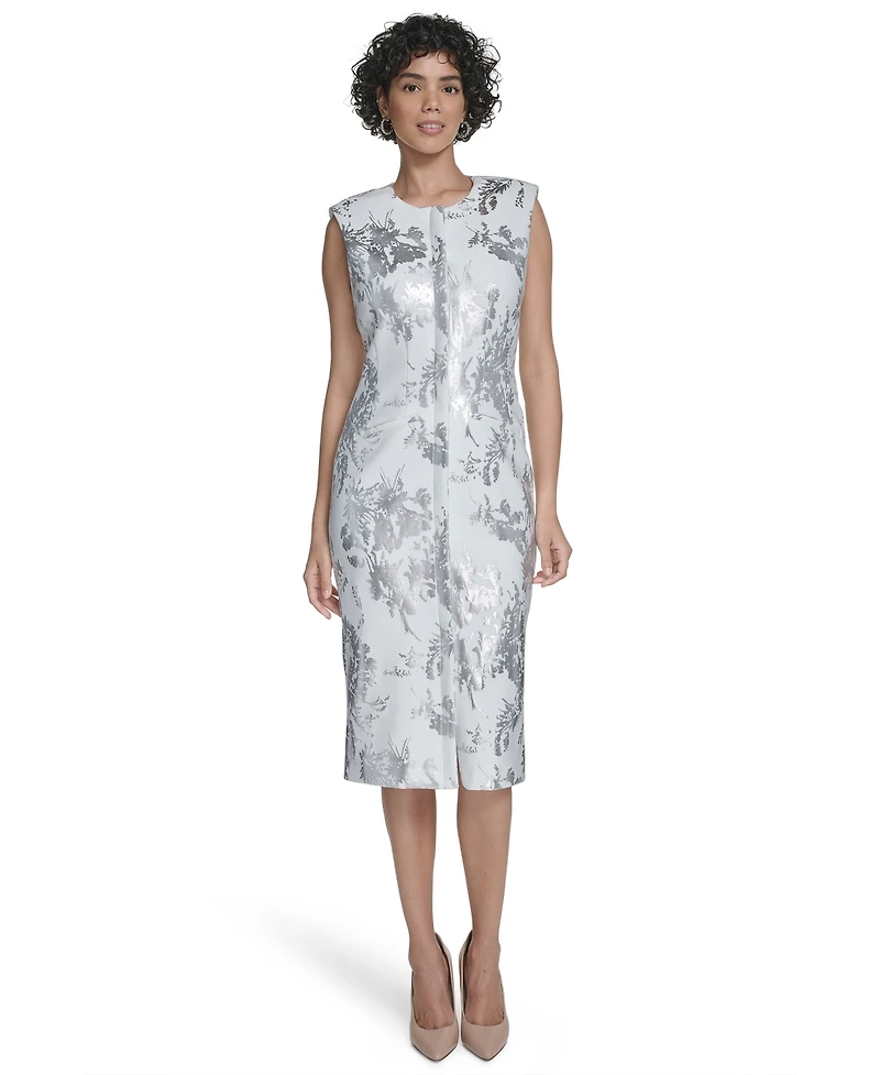 Calvin Klein Women's Sleeveless Foil Printed Sheath Dress