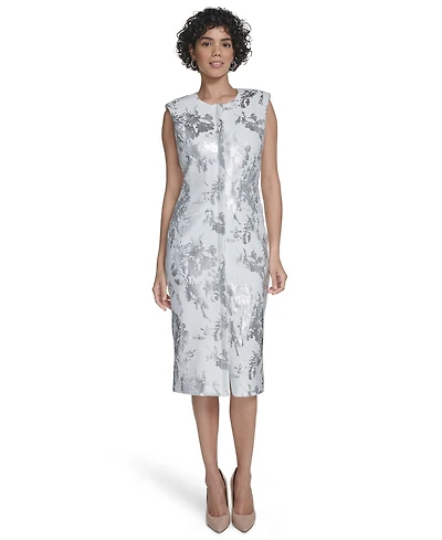 Calvin Klein Women's Sleeveless Foil Printed Sheath Dress